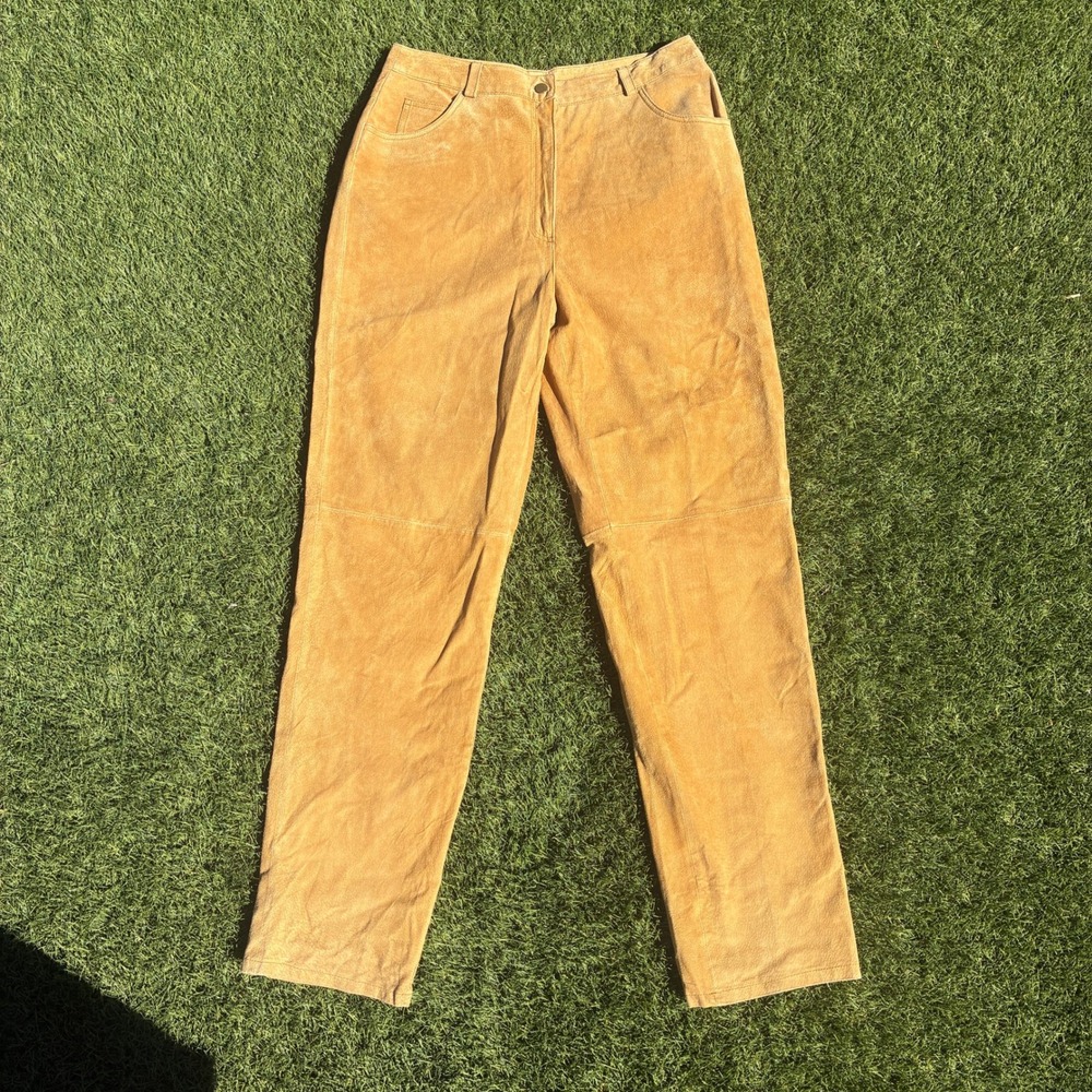 Vintage Metro Style Size 12T 30x32 Tan Suede Leather Pants High Waisted Western